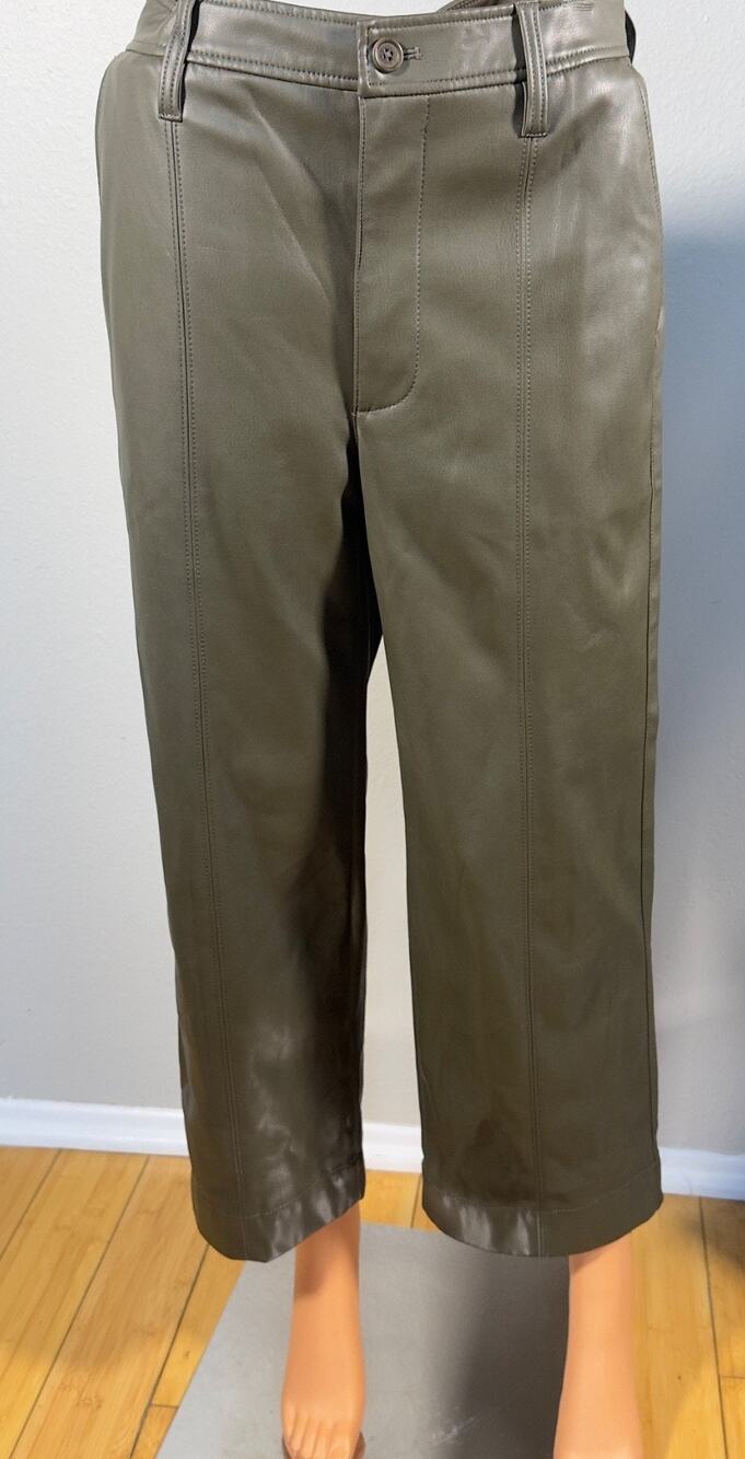 Madewell Vegan Faux Leather Paperbag Pants Olive Grn Women’s Sz 26 High Waisted